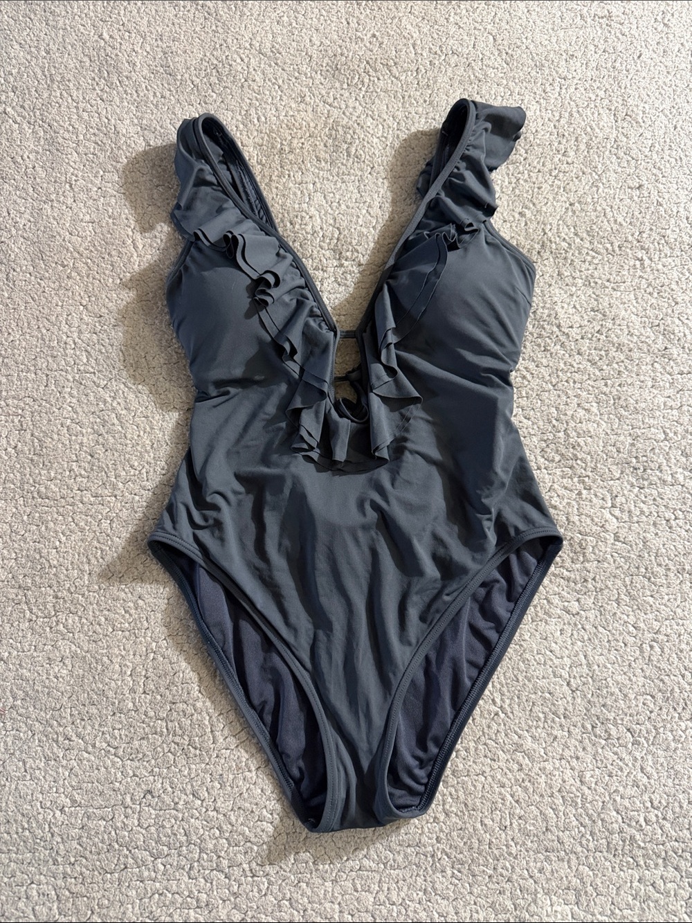 Michael Kors Charcoal Ruffle Deep V One-Piece Swimsuit Size 10